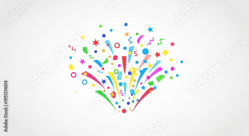 Colorful confetti and party decorations exploding in air on white background for celebration