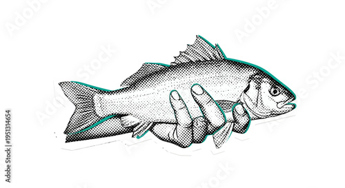 A hand holds a fresh fish caught from the ocean outdoors.