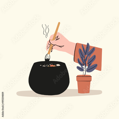 Eco-Conscious Artist Using Recycled Brush and Natural Pigments