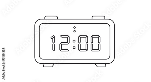 A digital clock displays noon on a table indoors.