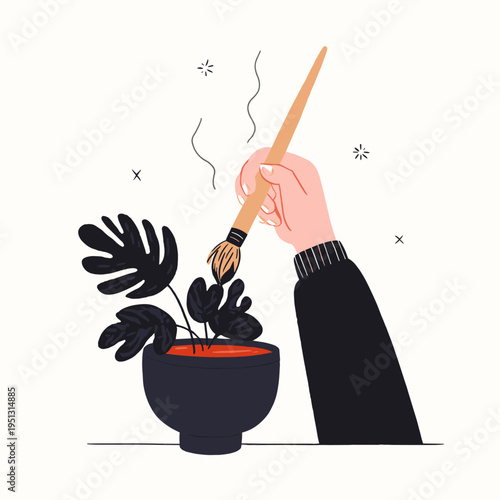 Eco-Conscious Artist Using Recycled Brush and Natural Pigments