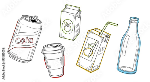 Various beverage containers are arranged on a table indoors.