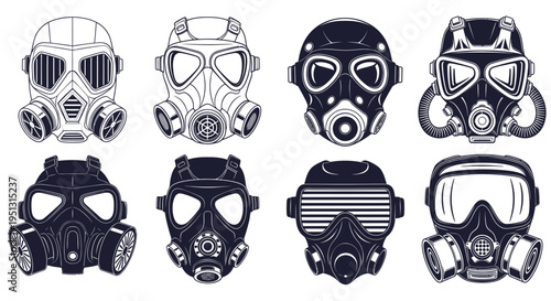 Collection of Futuristic Gas Masks and Respirators, Protection Gear