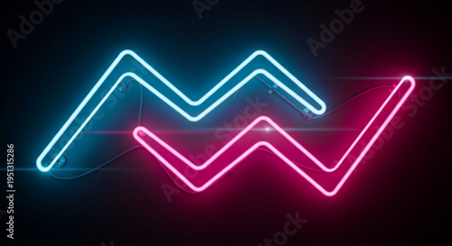 Neon graph lines in blue and pink on black background symbolizing growth and trends