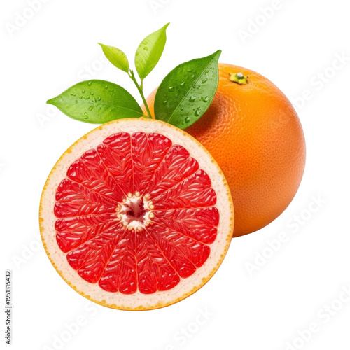 Grapefruit with leaves and water drops