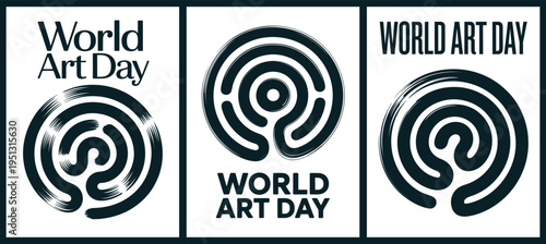 World Art Day with Abstract Maze and Spiral Illustrations