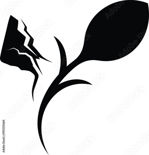 A broken cityscape grows into a sprouting seedling as vector art illustration.