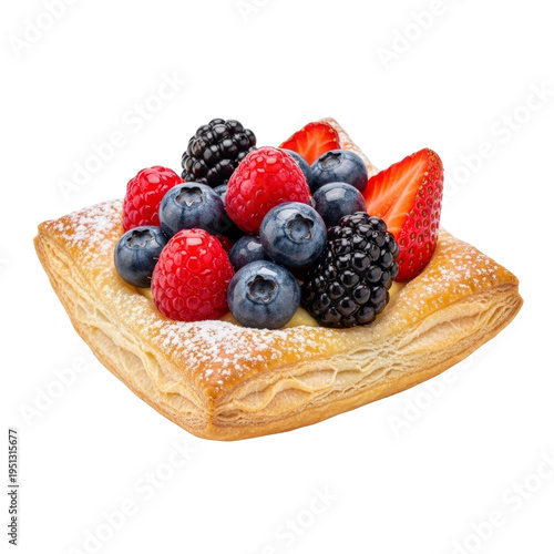 Berry tart with powdered sugar isolated on white