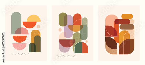 Abstract Organic Shape Poster Collection with Modern Minimal Geometric Forms and Earth Tone Colors