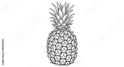 Black and white illustration of a ripe pineapple on a white background