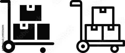 Two types of hand trucks loaded with packages for transportation Vector
