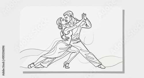 Elegant couple dancing tango in graceful pose illustration on white background