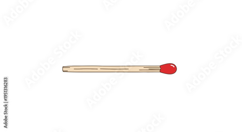 Single red-tipped wooden matchstick isolated on black background, ready for ignition