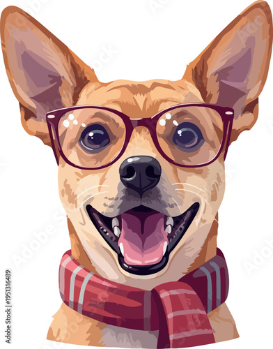 Pixel Art Dog Wearing Glasses and Scarf Smiling Happy