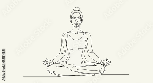 Minimalist line drawing of a woman meditating in lotus position for wellness