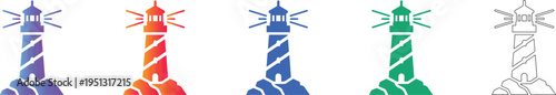 Lighthouse Icon Set with Various Styles icon set