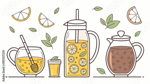 Modern Tea Drinks Collection Vector Illustration Isolated on White Background