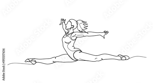 Gymnast performing a split on white background monochrome illustration