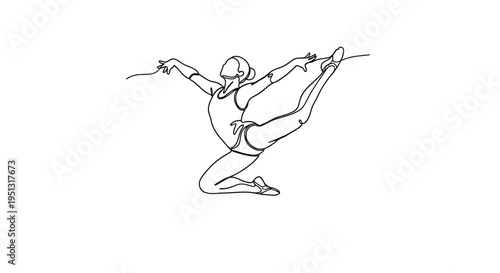 Graceful line drawing of a female gymnast in dynamic poses on white background