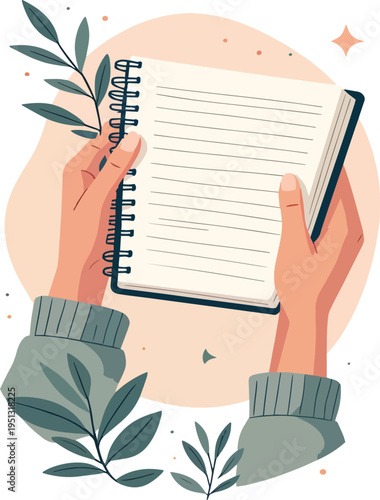 Illustrazione vettoriale di mani che aprono un libro. Concetto di lettura, conoscenza, studio, apprendimento e scoperta, ideale per educazione, cultura e contenuti editoriali.