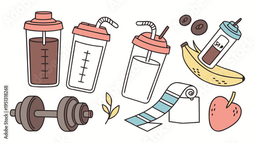 Protein Shakes and Sports Drinks Vector Set for Fitness and Gym