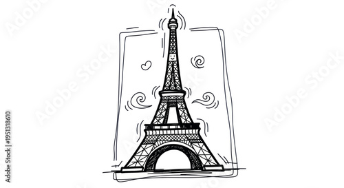 Eiffel Tower Sketch - Iconic Parisian Landmark Hand-Drawn Illustration