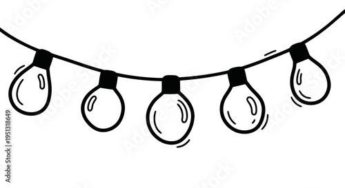 Hand-drawn string of light bulbs, festive decoration, doodle style