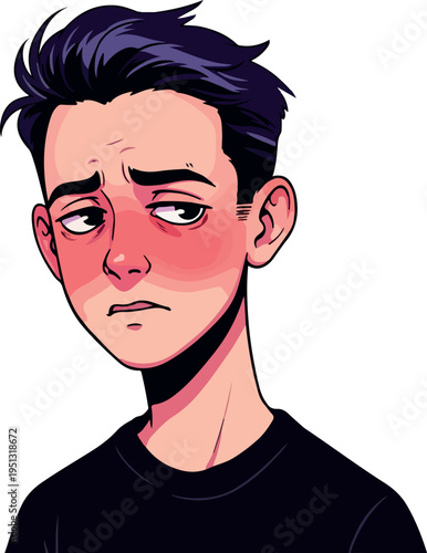 Pixel Art Portrait of a Tired Young Man with Sunburn