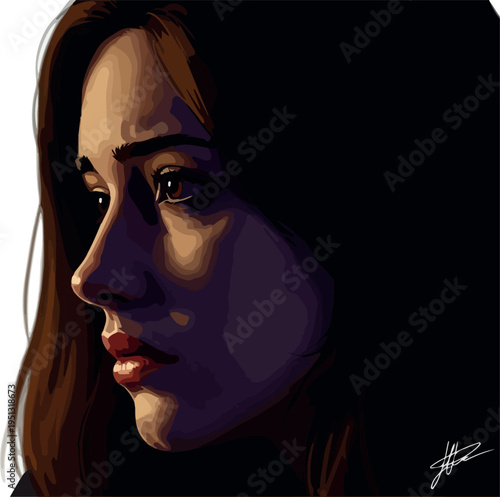 Pixel Art Portrait Woman Profile Dark Lighting Subtle Expression