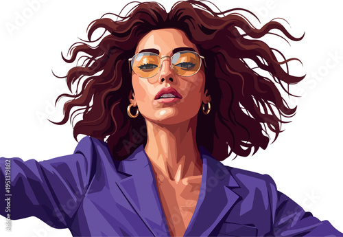 Pixel Art Woman Purple Blazer Sunglasses Confident Portrait