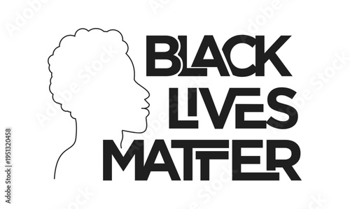 Black Lives Matter text with profile silhouette of a person with afro hair advocating for civil rights and social justice