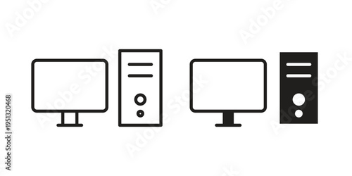 Desktop computer icon for mobile application, button and website design.