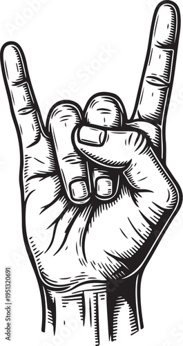 Rock and roll hand gesture, hand drawn simple sketch vector illustration