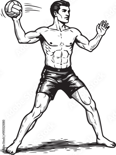 Water polo player, hand drawn simple sketch vector illustration