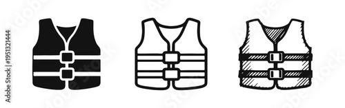 Water Safety Life Jacket Icon Set, Boating Protection Symbol Vector