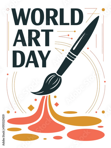World Art Day with Paintbrush and Flowing Paint Illustration
