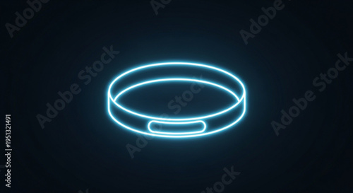 Glowing blue smartwatch on dark background with neon light effect futuristic wearable technology device