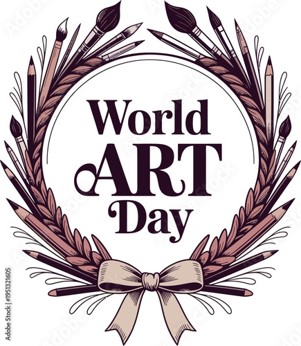 World Art Day with Decorative Art Brushes Wreath Illustration