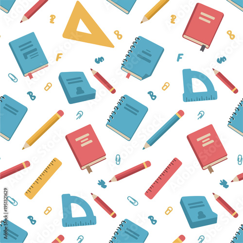 School Supplies Pattern With Books Pencils Rulers And Math Symbols