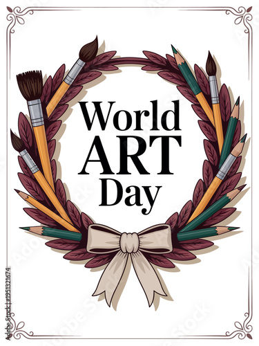 World Art Day with Decorative Art Brushes Wreath Illustration