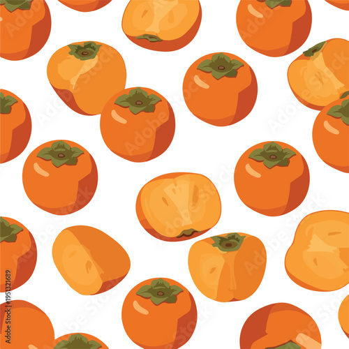 Seamless Orange Persimmon Pattern Vector Fruit Background