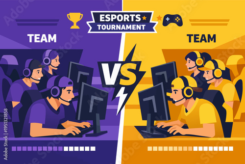 Esports tournament featuring two gaming teams competing against each other