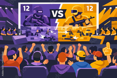 Esports gaming tournament with professional players competing on stage