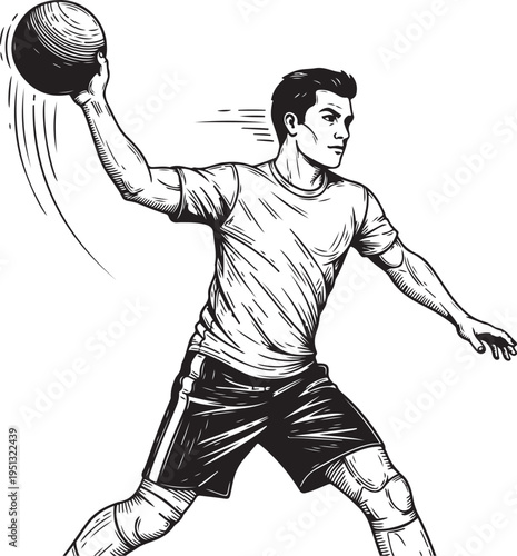 handball player, hand drawn simple sketch vector illustration