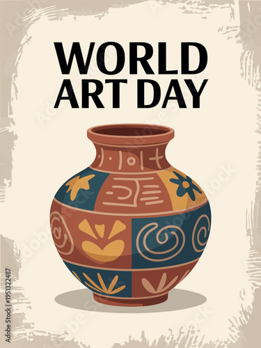World Art Day with Decorative Pottery Vase Illustration