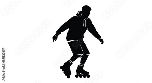 A young man dynamically skating on rollerblades a striking silhouette