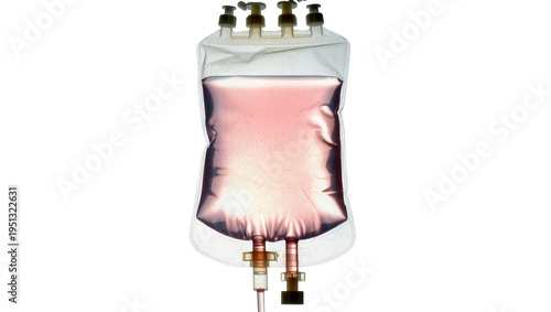 Bild auf Leinwand Isolated transparent plastic medical IV bag containing pink fluid for healthcare