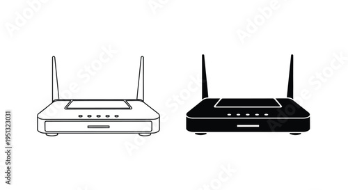Two wireless routers depicted in contrasting black and white silhouette