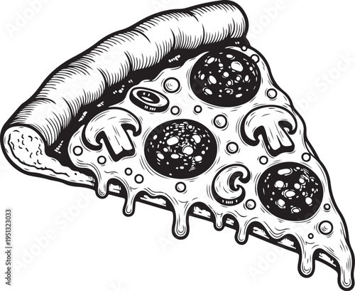 pizza slice, hand drawn simple sketch vector illustration