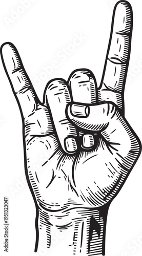 Rock and roll hand sign, hand drawn simple sketch vector illustration